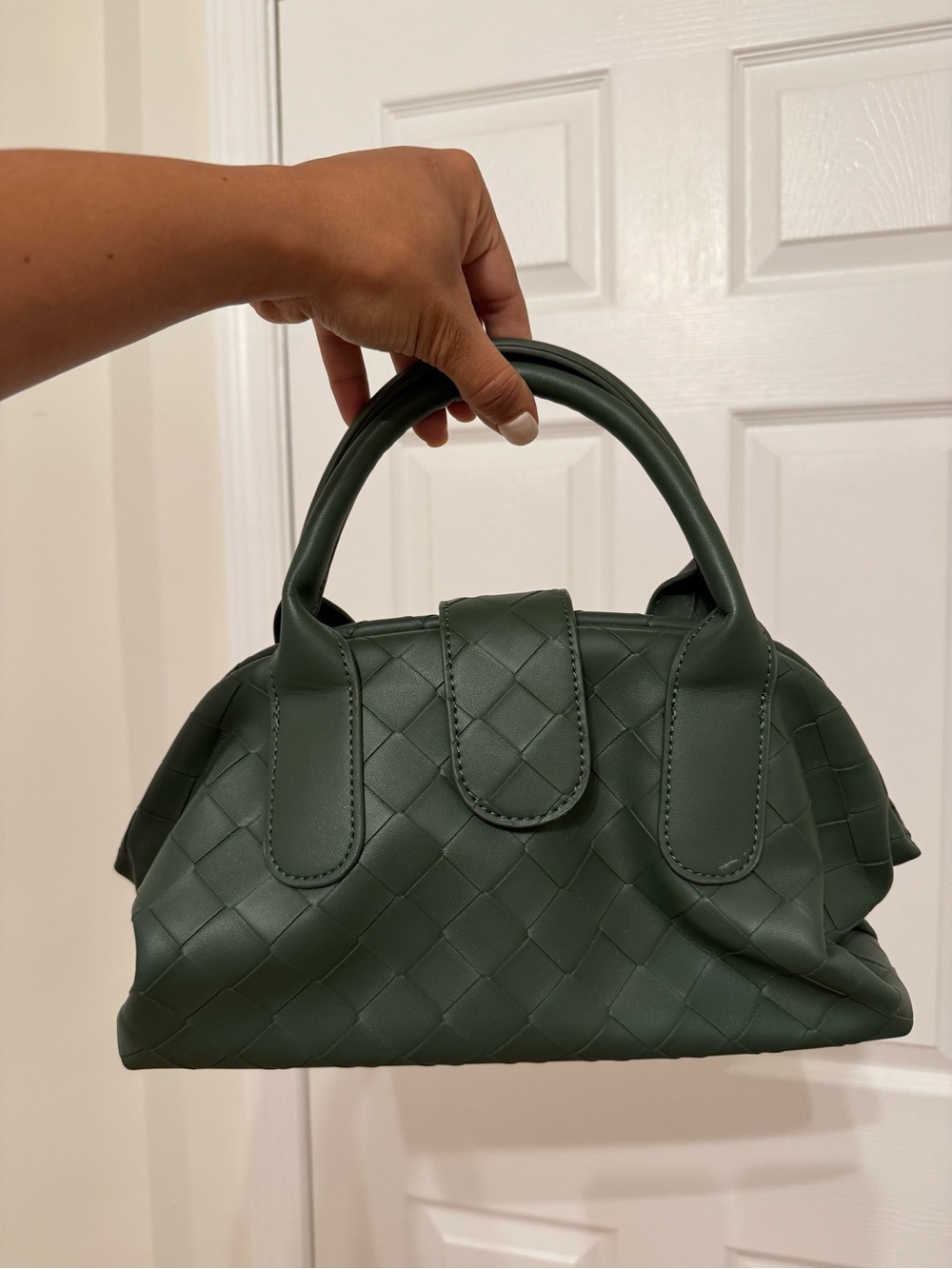 Structured Dark Green Woven Top-Handle
